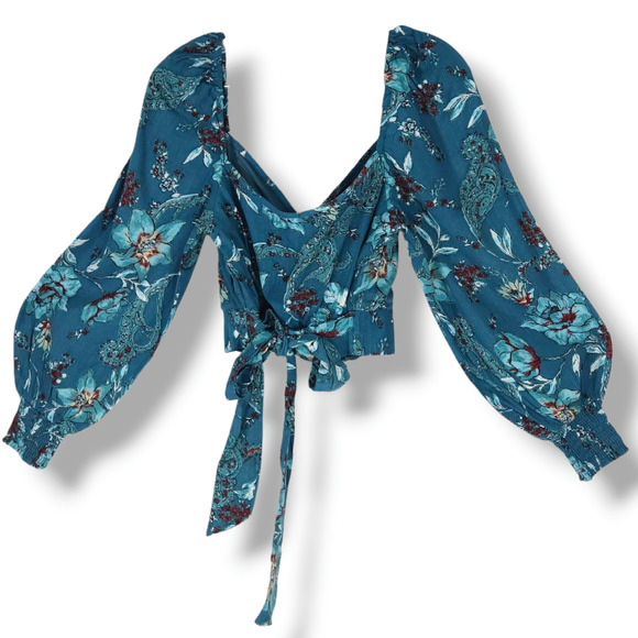 NWT Band of the Free Sybille Floral Crossover Crop Top Sz. XS [2] Deep Teal - Picture 5 of 10